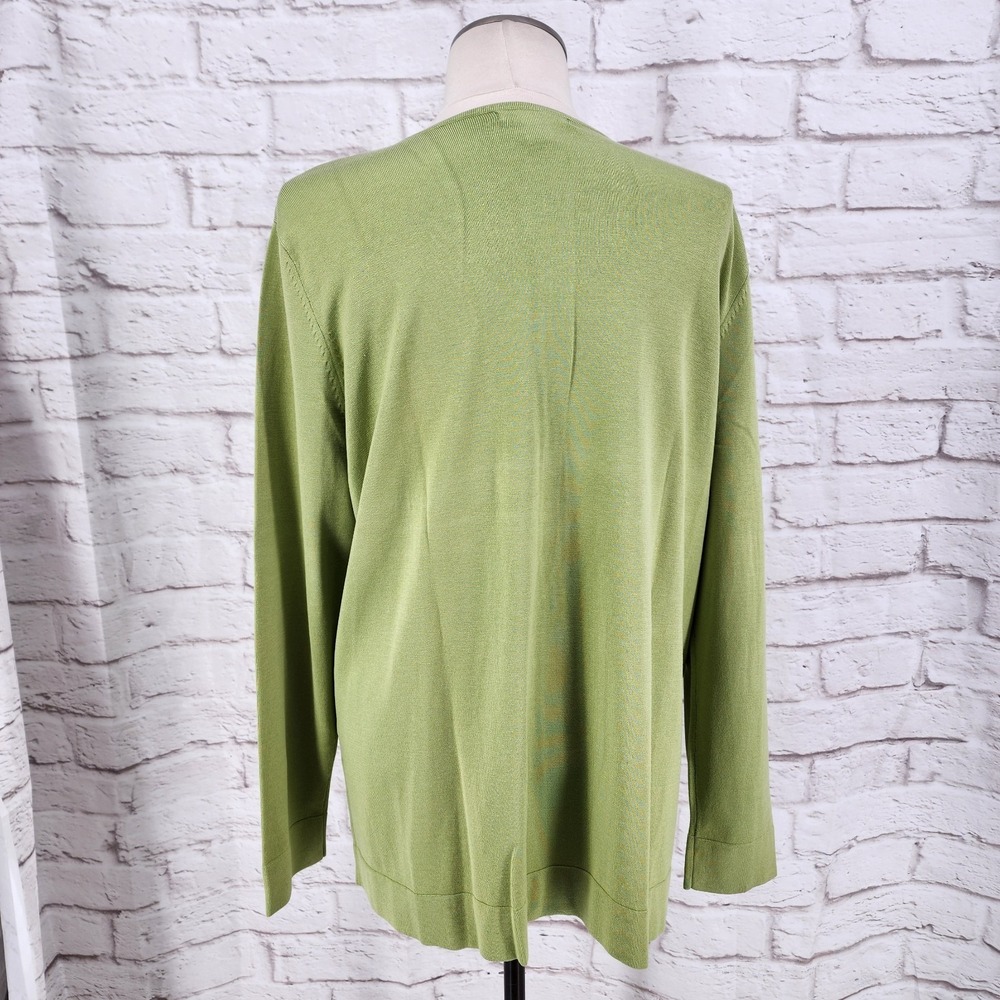August Silk Slime Green Cardigan Professional Work Layering Stretch Office 1X - Picture 3 of 6